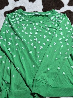 Jane and Delancey Green Sweatshirt with White Clover Print